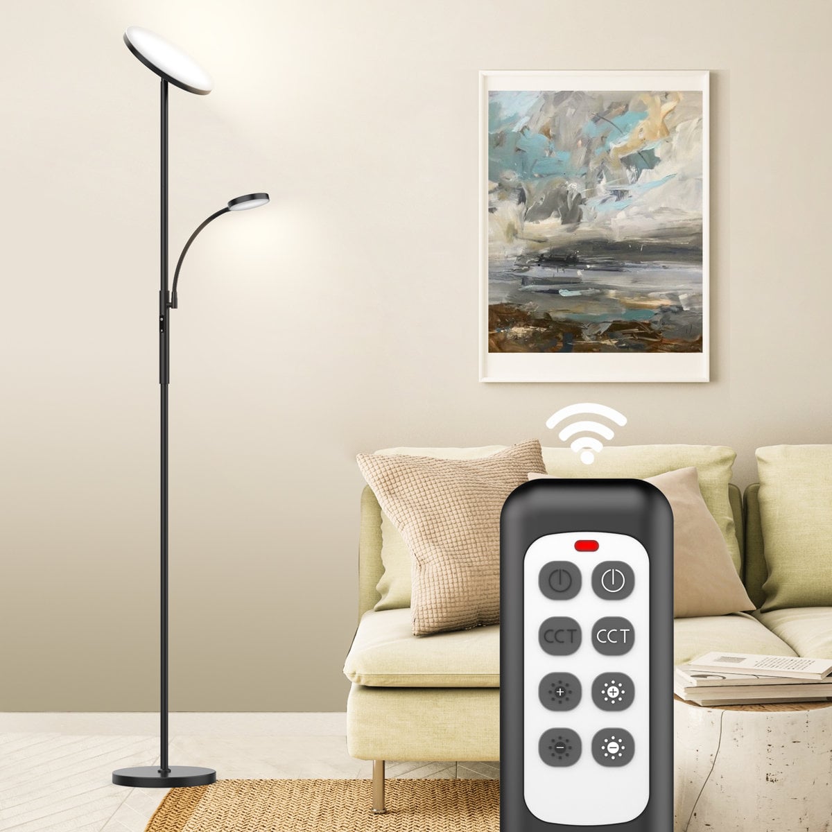 Wrought Studio 68.9-inch integrated LED floor lamp with remote Black