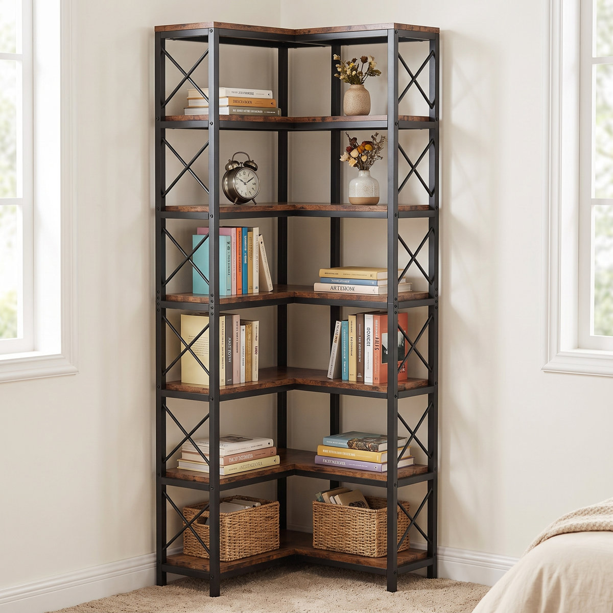 Trent Austin Design Zukowski corner shelves Rustic Brown/Black