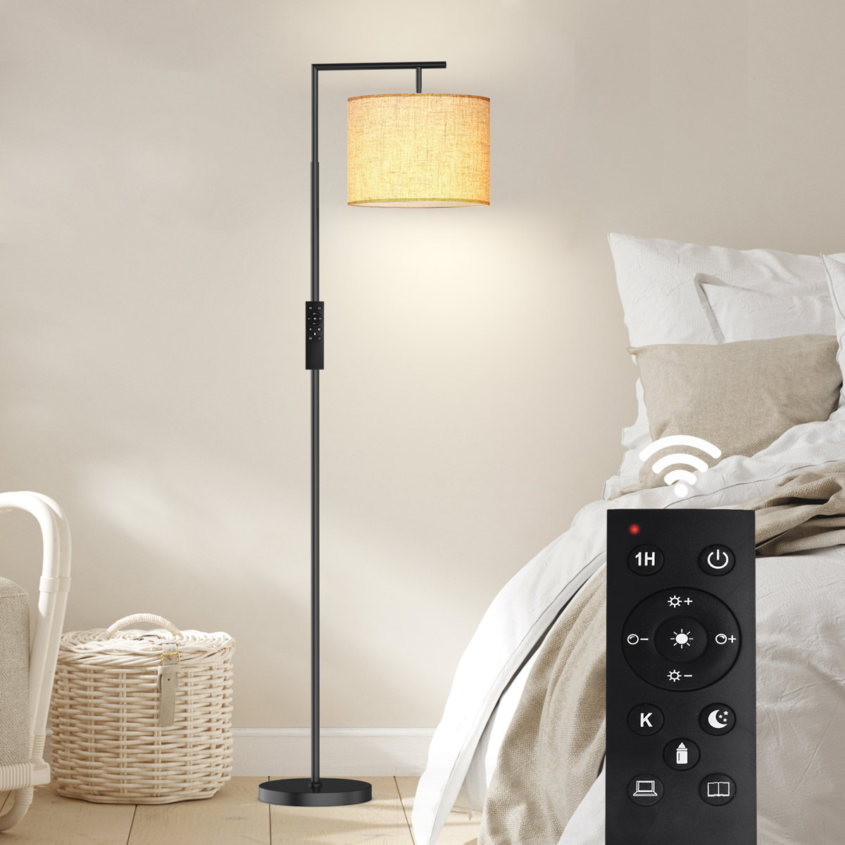Orren Ellis Haileyville 64-inch arched floor lamp with remote control Black