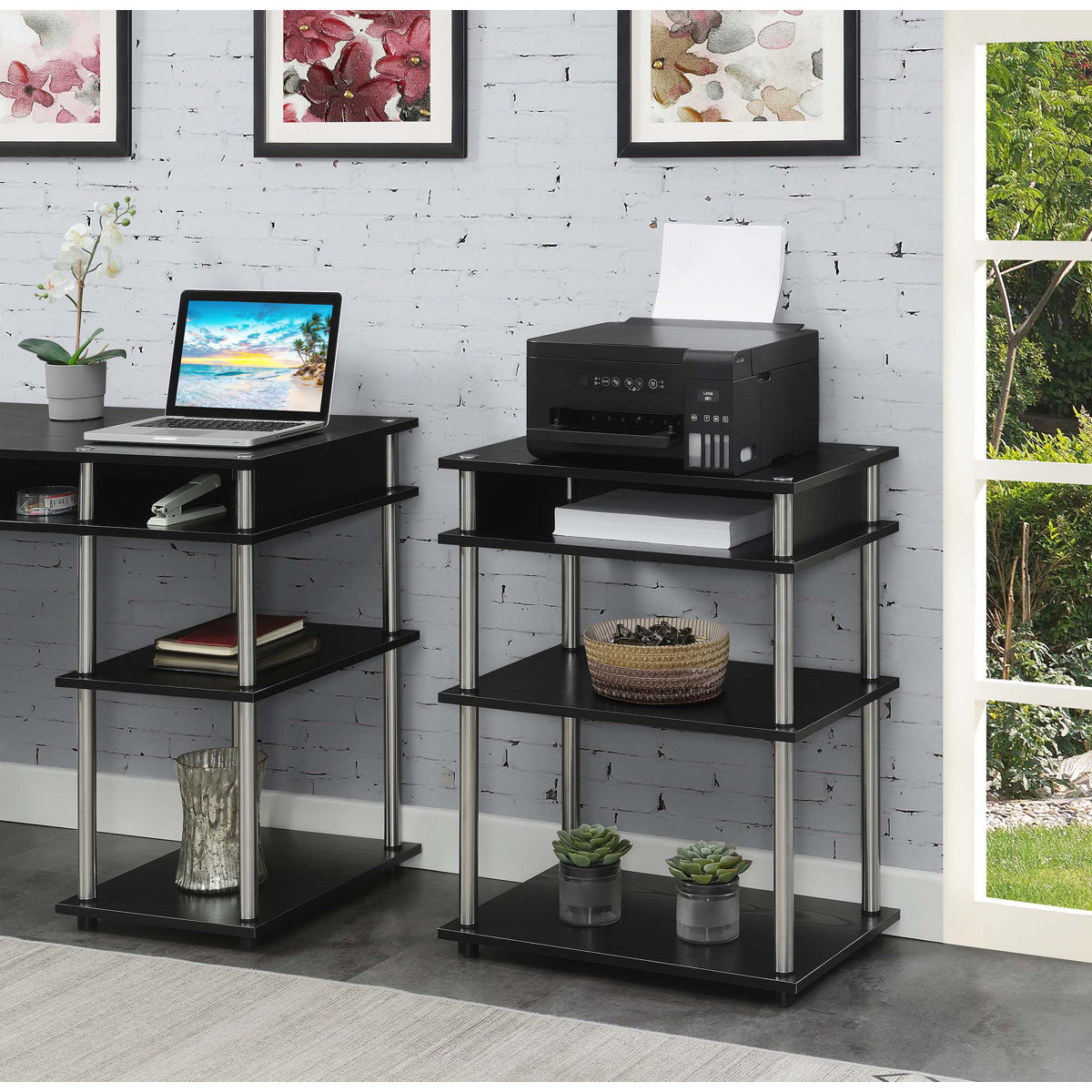 Wrought Studio Edwin printer stand with shelves Black