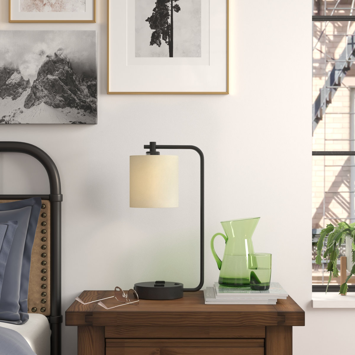 Steelside Crewe table lamp with USB and AC outlet 