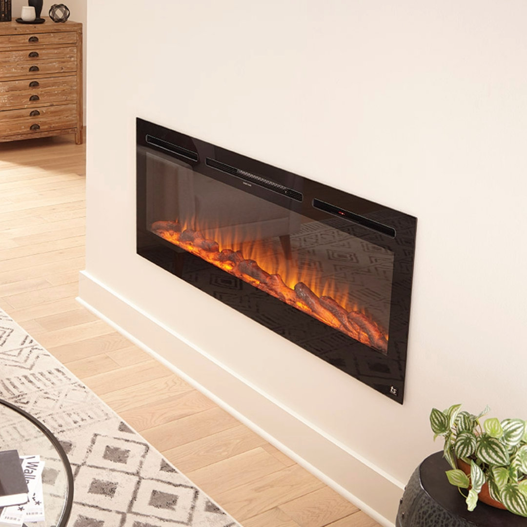 Touchstone Sideline recessed or wall-mount electric fireplace 21.5" H x 60" W x 5.5" D, Black