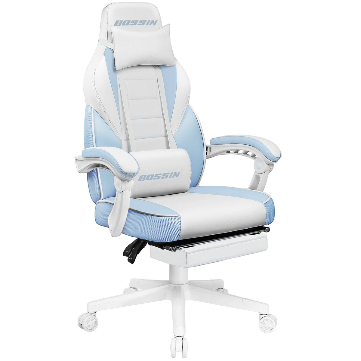 BOSSIN gaming chair with footrest Blue/White