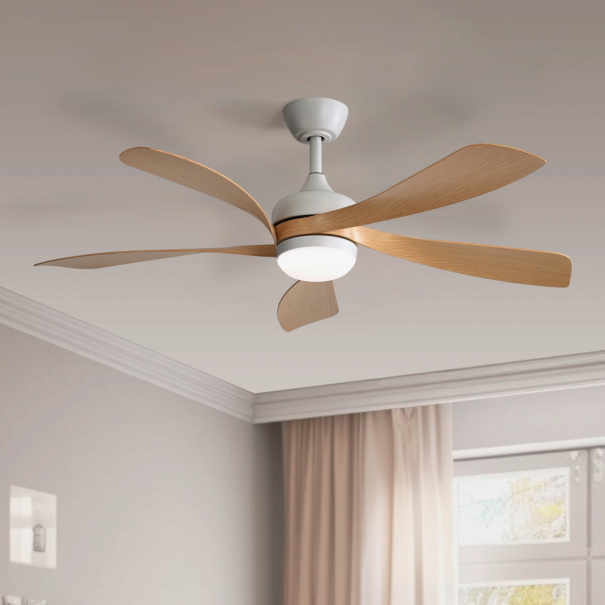 Ivy Bronx Damecia 52-inch ceiling fan with LED light and remote White/Natural