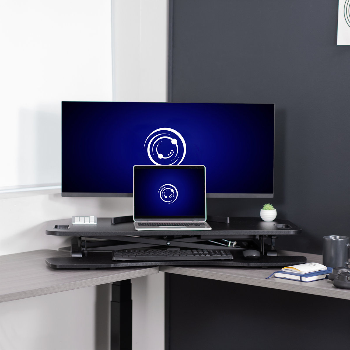 VIVO height-adjustable corner desktop riser Black/Black
