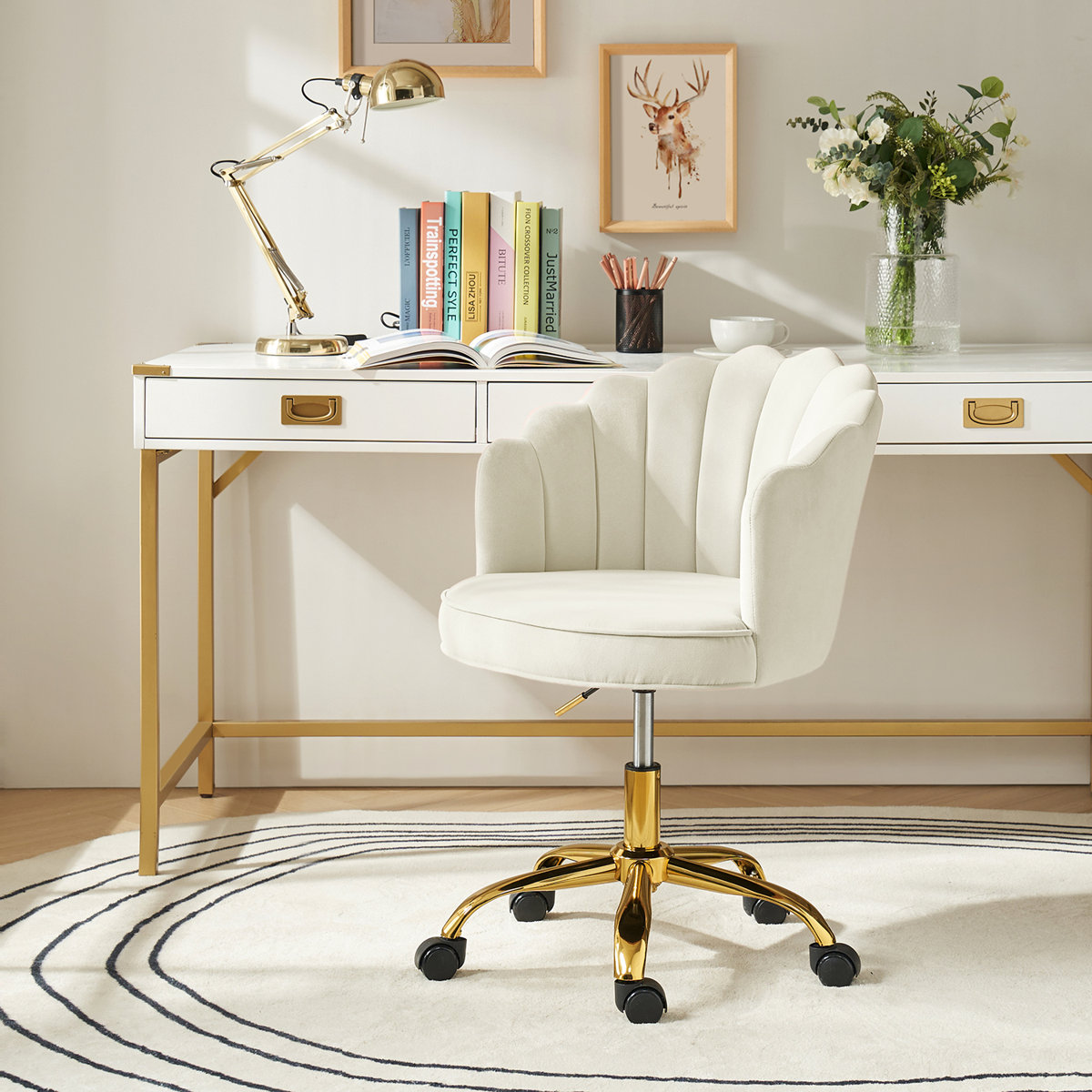 Etta Avenue Belanda velvet task chair with tufted back Ivory