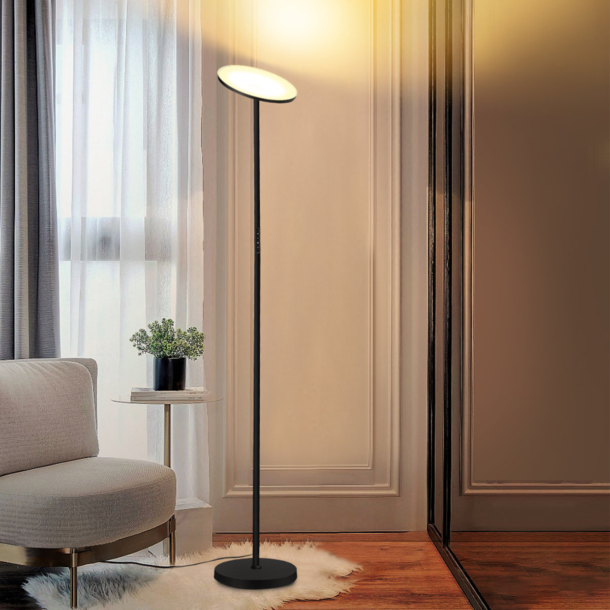 Latitude Run Jernell LED dimmable torchiere floor lamp with remote Black