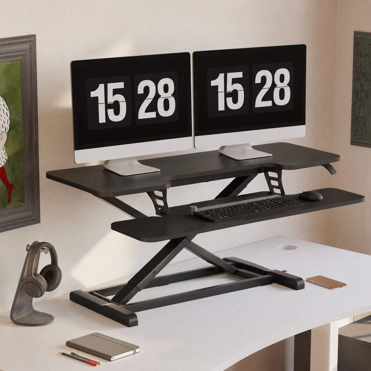 The Twillery Co. Murray standing desk converter 19.6" H x 42" W x 24.9" D, Black